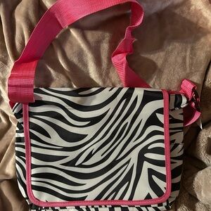 Zebra Print Crossbody Laptop Bag with Pink Trim